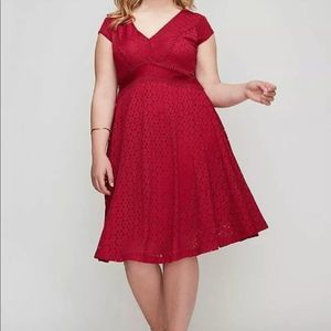 Lane Bryant Raspberry fit & Flare lined lace dress